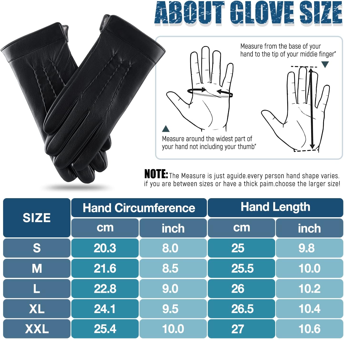 QUKOPSE Winter Leather Gloves for Men,Touchscreen Snow Driving Gloves with Cashmere Lining for Motorcycle Driving Riding… - Image 6